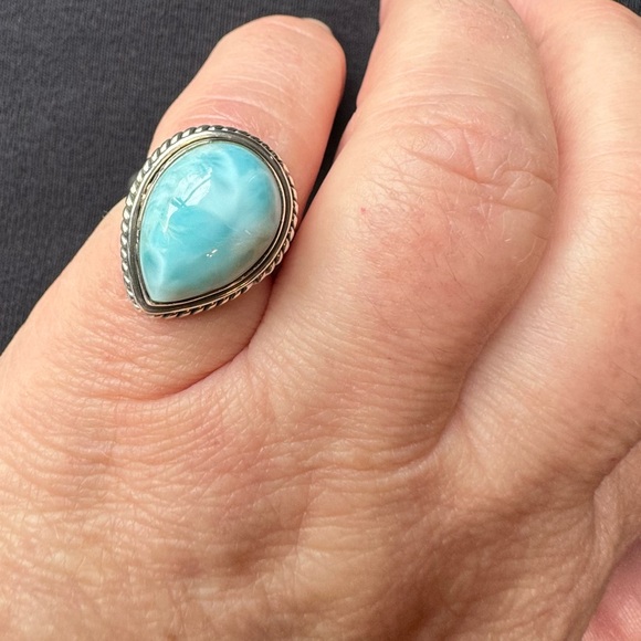 Pear Shaped Natural Larimar Sterling Ring Sz 6 - Picture 10 of 11